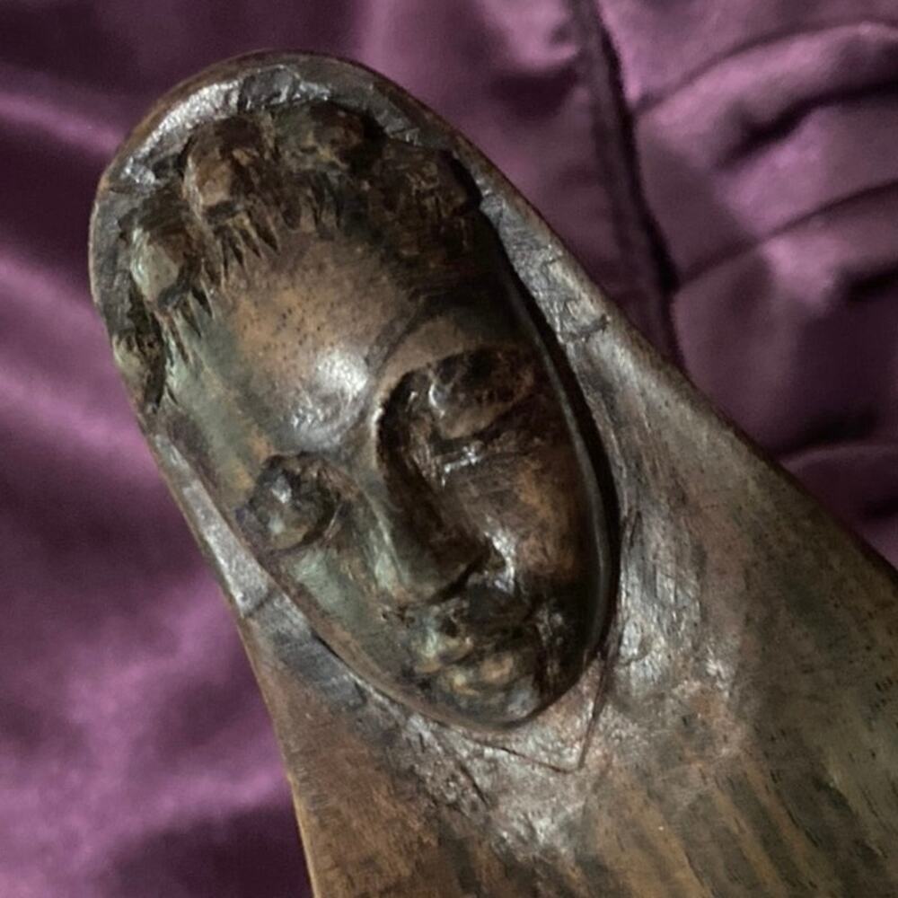 Blessed Virgin Mother Mary Baby Jesus VINTAGE Hand Carved Wood Sculpture 5"